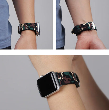 Person Wearing Camouflage Apple Watch Band Green Camo
