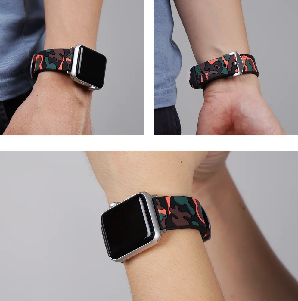 Person Wearing Camouflage Apple Watch Band Red Camo