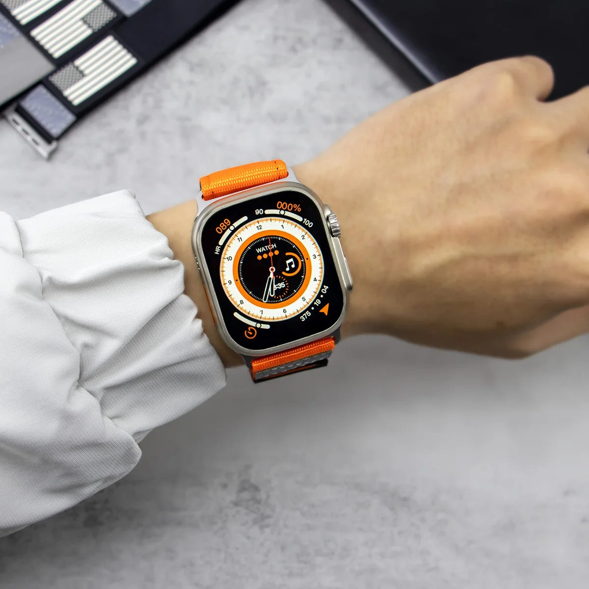 Person Wearing American Flag Apple Watch Band in Orange