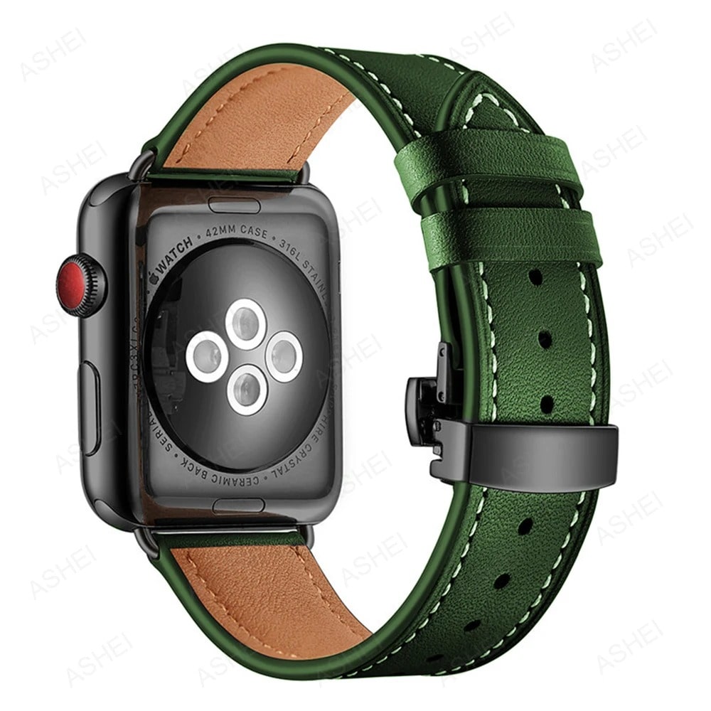 Apple Watch Band Green Leather Backside 