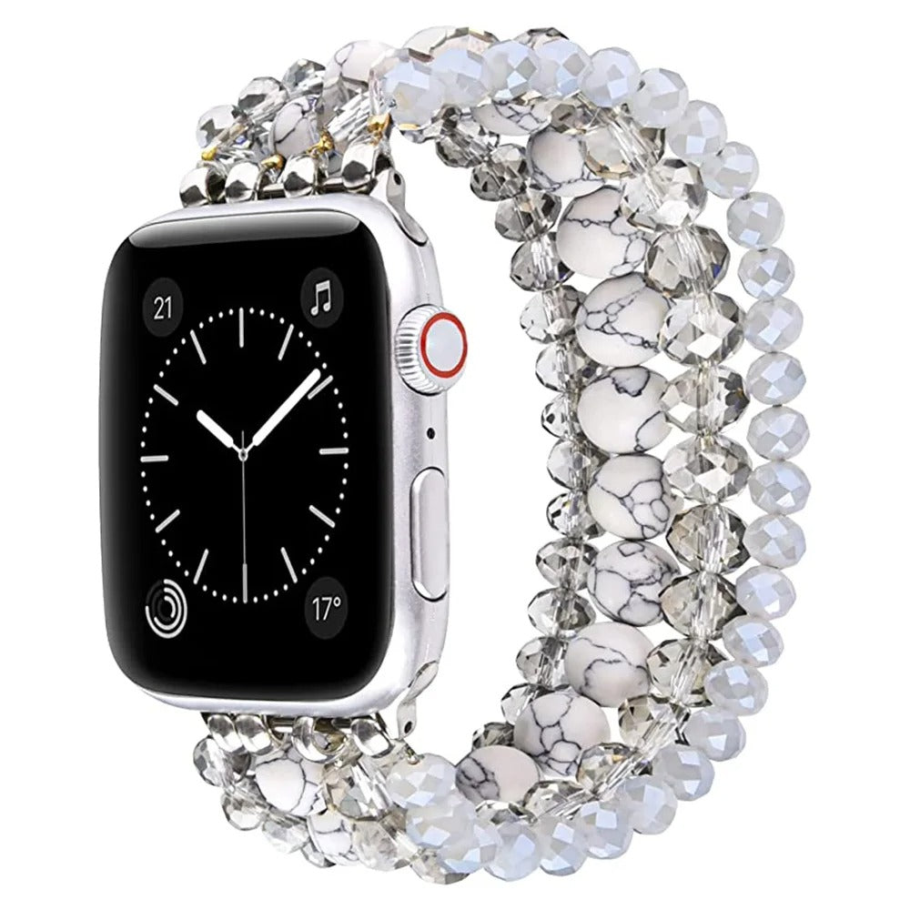 Apple Watch Beaded Wrap Band Silver