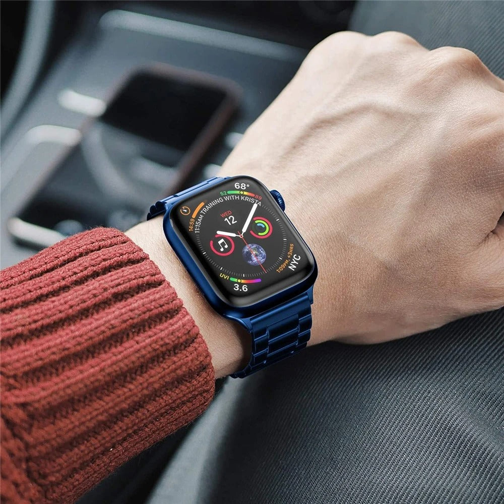 Person Wearing Apple Watch Navy Blue Band