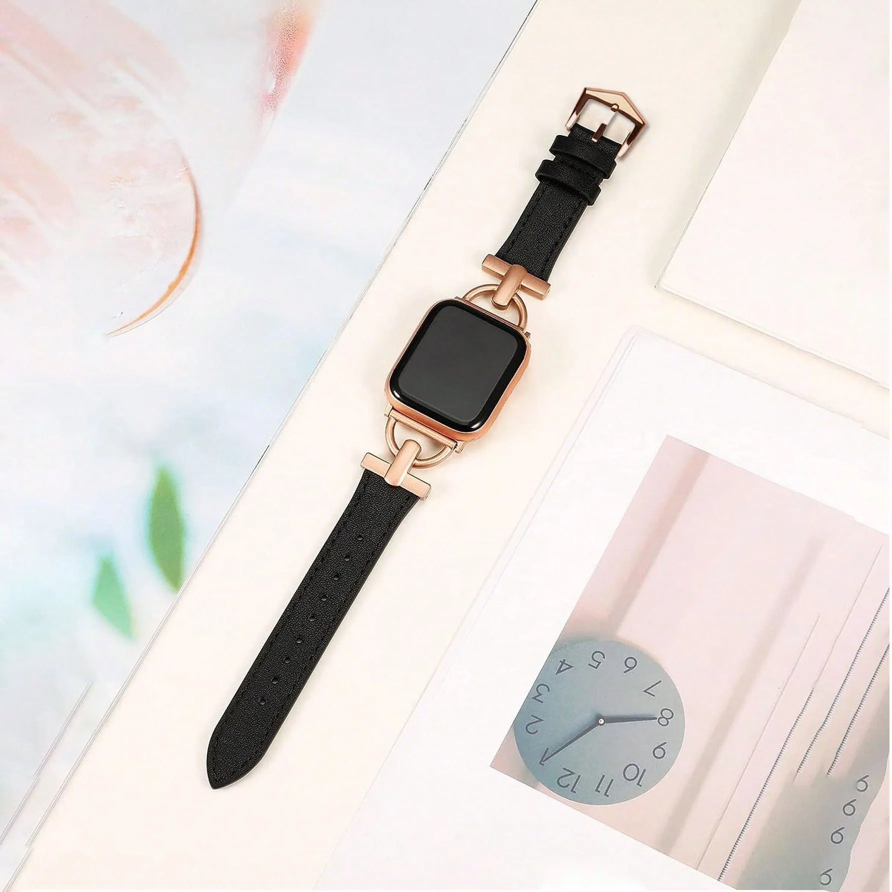 Black Rose Gold Apple Watch Band Installed on an Apple Watch