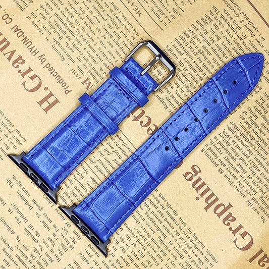 Blue Leather Apple Watch Band With Black Buckle