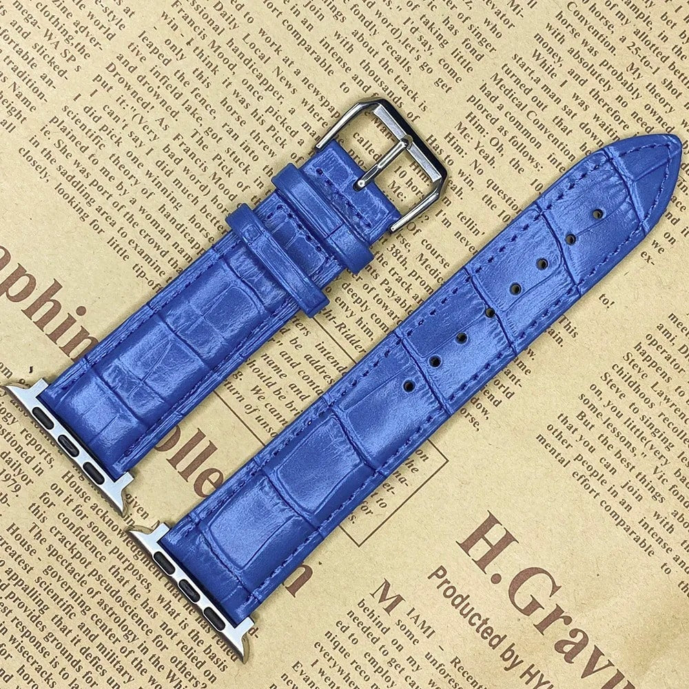 Blue Leather Apple Watch Band With Silver Buckle