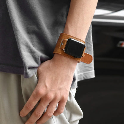 Person Wearing Extra Wide Apple Watch Band in Brown