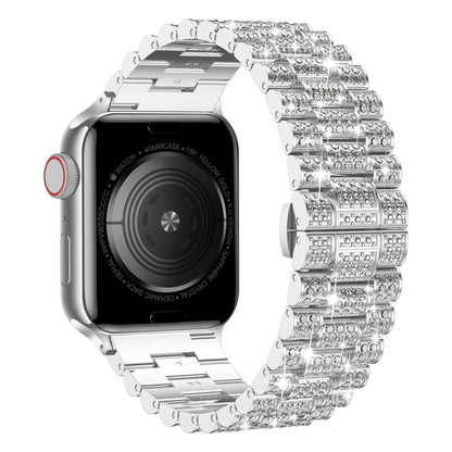 Iced Out Apple Watch Band in Silver From Behind
