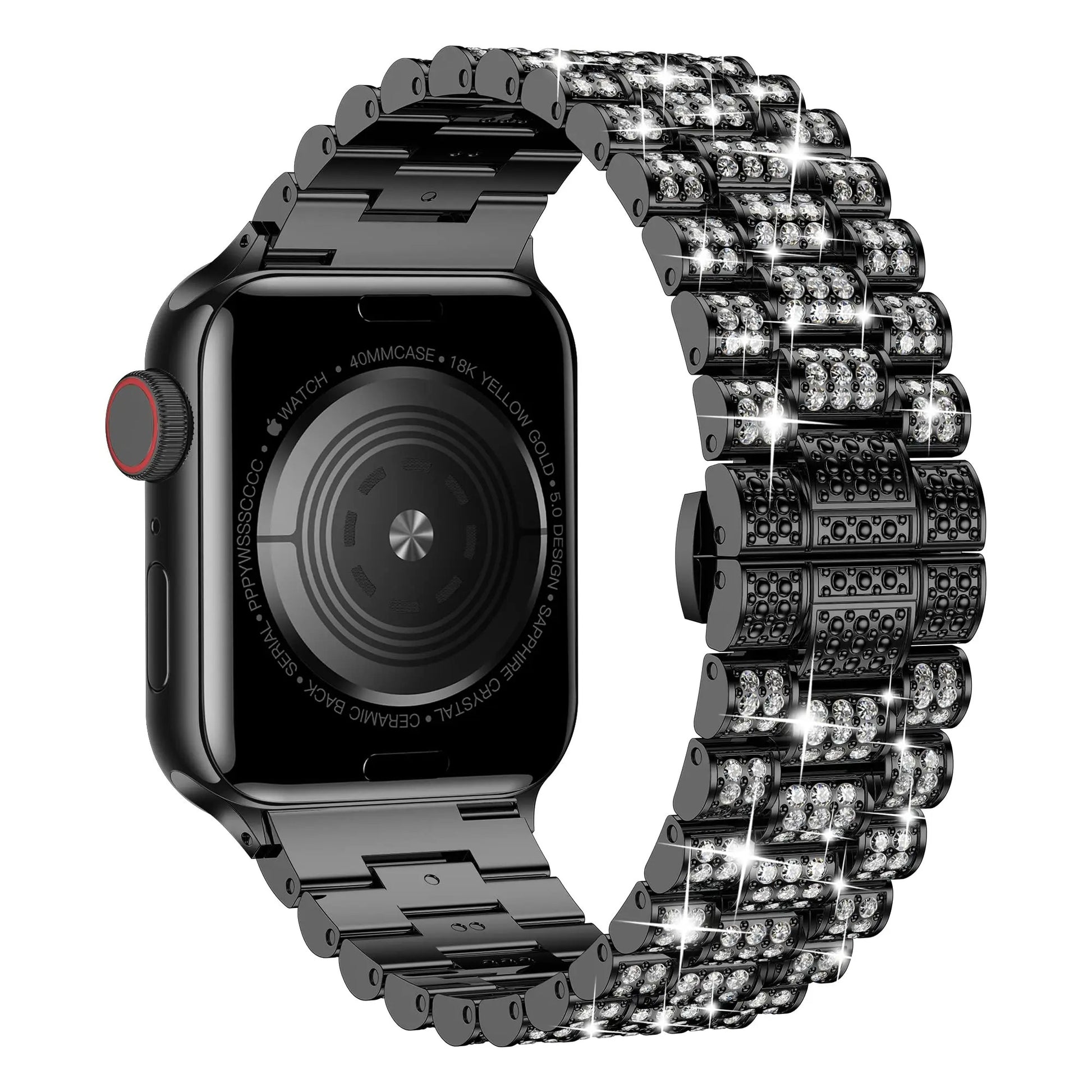 Iced Out Apple Watch Band in Black From Behind