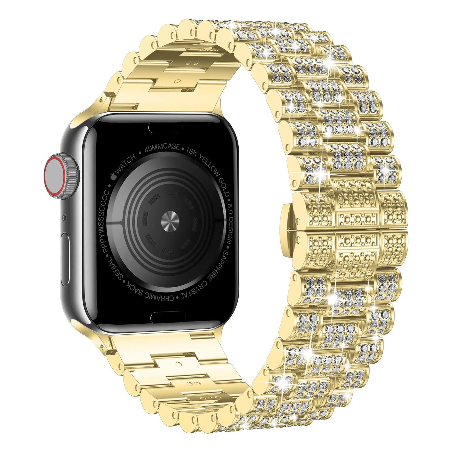 Iced Out Apple Watch Band in Gold From Behind