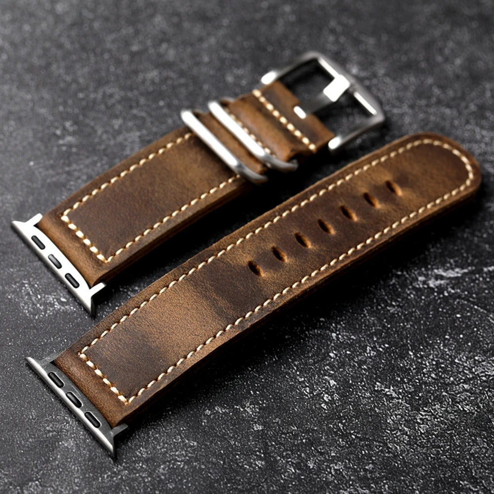 Mens Western Apple Watch Band With Silver Buckle