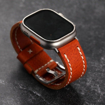 Orange Leather Apple Watch Band Stitching
