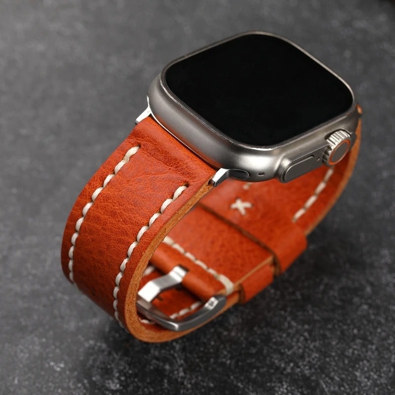 Orange Leather Apple Watch Band