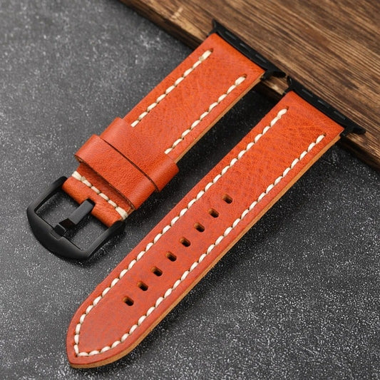 Orange Leather Apple Watch Band With Black Buckle 