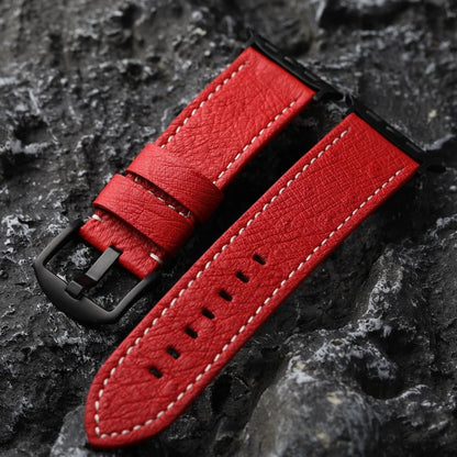 Red Leather Apple Watch Band With Matte Black Buckle