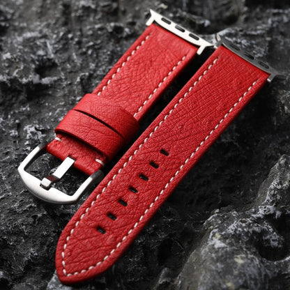 Red Leather Apple Watch Band With Silver Buckle