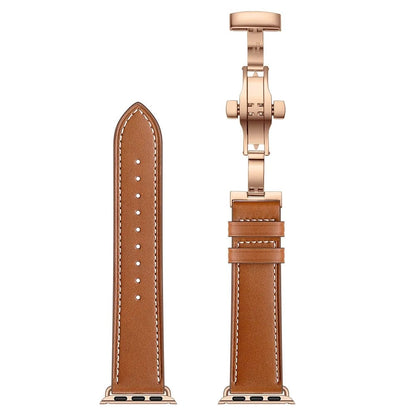 Saddle Brown Apple Watch Band With Rose Gold Buckle Color Separated From Apple Watch Band