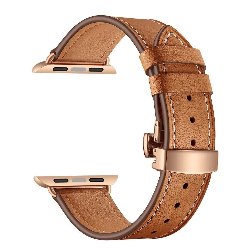 Saddle Brown Apple Watch Band With Rose Gold Buckle