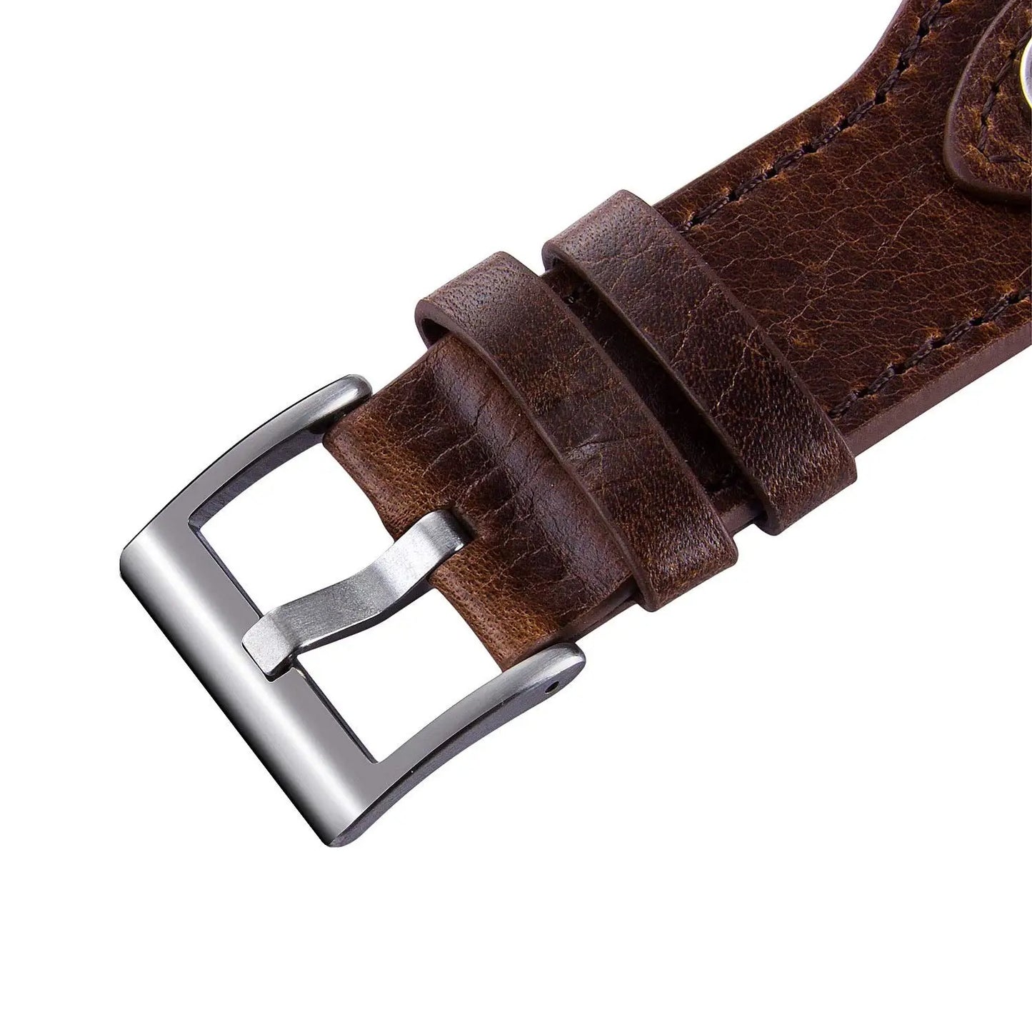 Clasp of Wide Leather Apple Watch Band