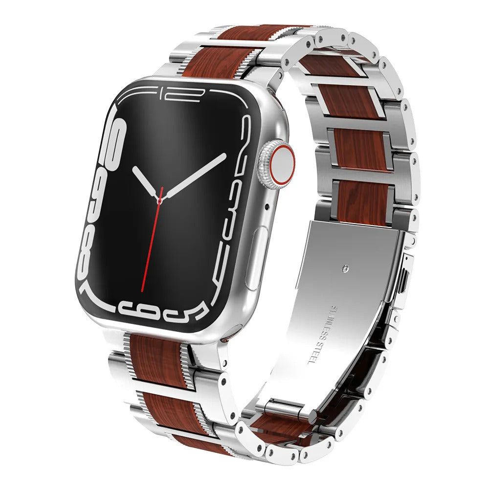 Wooden Apple Watch Band Silver
