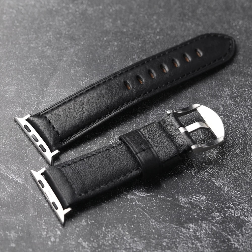Backside of Black Leather Apple Watch Band