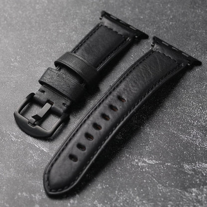 Black Leather Apple Watch Band With Black Buckle