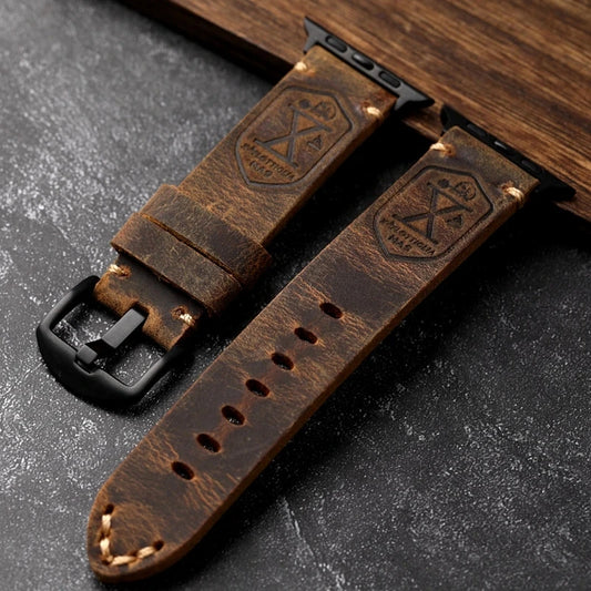 Western Leather Apple Watch Band with Black Buckle