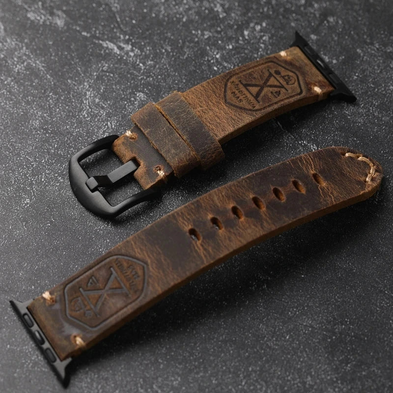 Western Leather Apple Watch Band Strap with Black Buckle