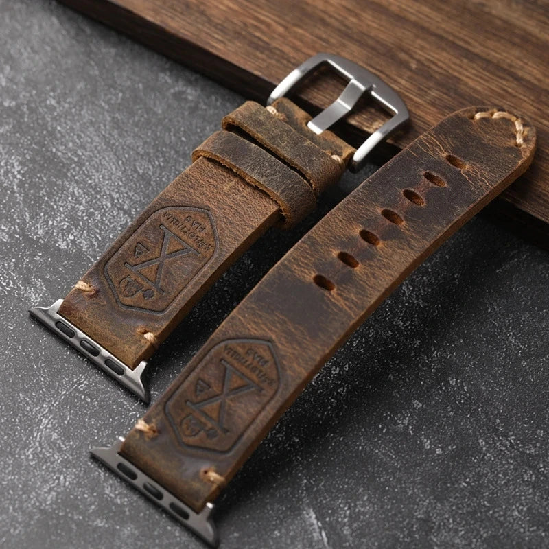 Western Leather Apple Watch Band Strap with Silver Buckle