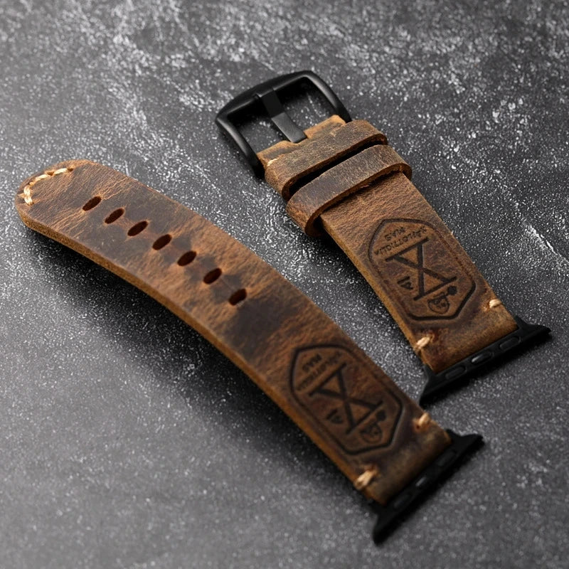 Western Leather Apple Watch Strap Band with Black Buckle