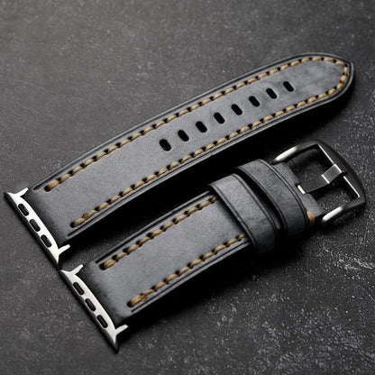 Gray Apple Watch Mens Leather Band with Black Buckle 