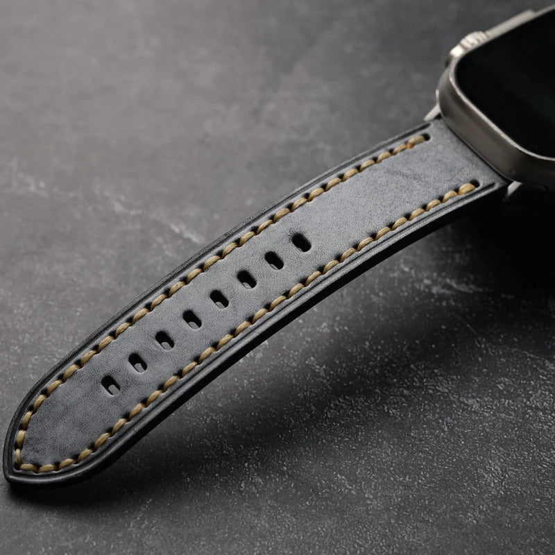 Stitched Grey Apple Watch Mens Leather Band